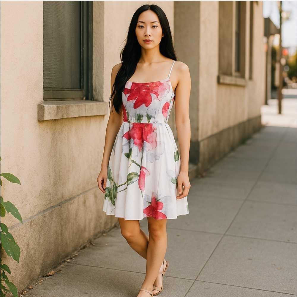 Mario Balthazar designer dress! So pretty white with bold floral design!